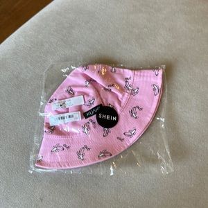 Pink bucket hat, banana design , one size, 100% cotton, never worn